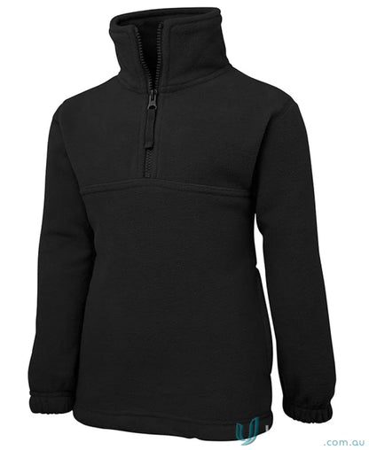 Kids half zip black fleece pullover made of low-pill 290gsm polar fleece for kids