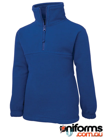 Kids half zip blue fleece pullover made from 290gsm polar fleece low-pill fabric