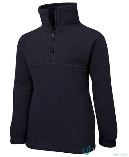 Navy blue kids half zip fleece pullover made from 290gsm polar fleece low-pill fabric