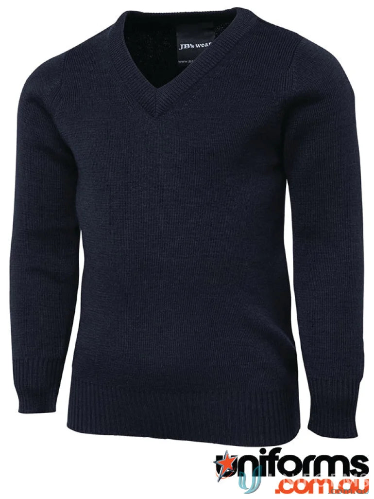 Navy blue V-neck sweater from JBS Kids Knitted Jumper collection offering natural warmth