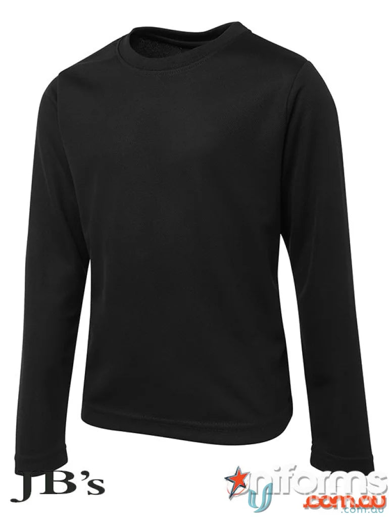 Black long-sleeved poly essential tee from JBs Kids LS Poly Essential Tee stay cool and comfy