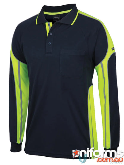 Navy and lime green JB’S L/S Street Panel Polo shirt made for workwear and uniforms