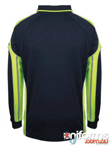 Navy and neon long-sleeved Polo shirt from JB’S L/S Street Panel Polo, perfect for workwear