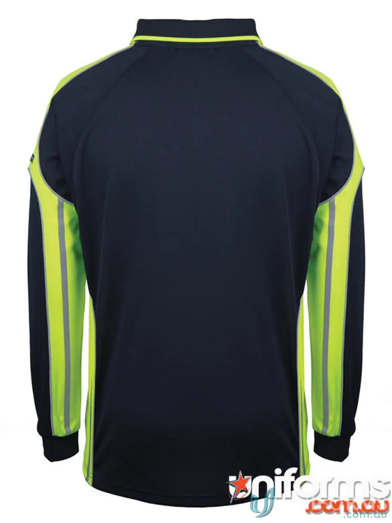 Navy and neon long-sleeved Polo shirt from JB’S L/S Street Panel Polo, perfect for workwear