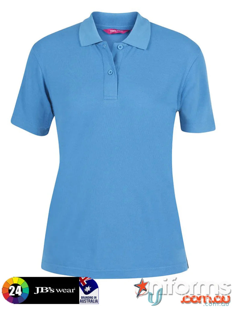 Light blue JB’s Ladies polo with knitted collar and UPF protection