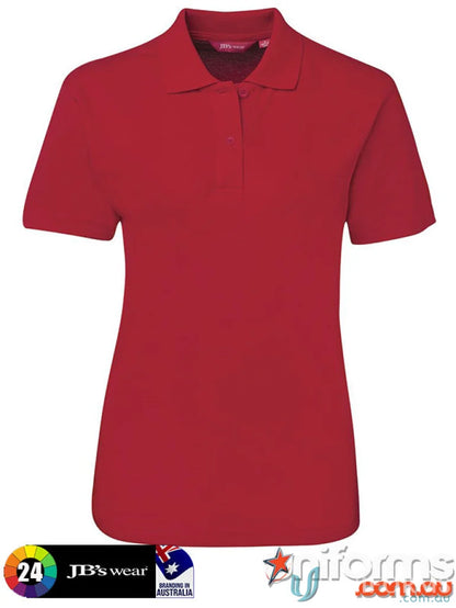 Red JB’s Ladies polo shirt with knitted collar and UPF protection for women