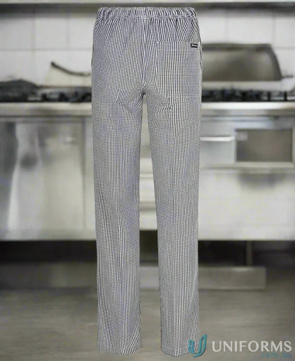 JBs Ladies Chefs black and white checkered elasticated pant with hidden patch pocket