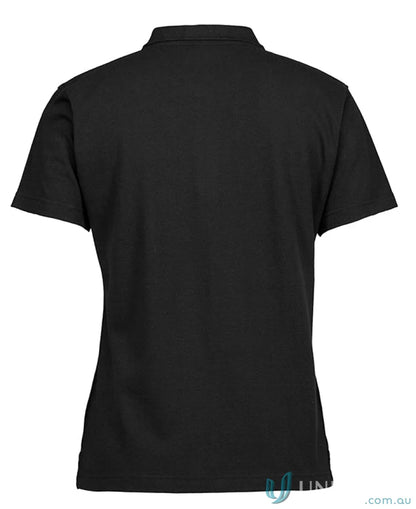 Black short-sleeved cotton pique polo shirt from JBs Ladies Colours in 210gsm pique fabric