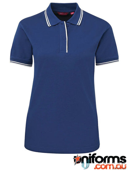 Navy ladies contrast polo with white trim from JB’s Ladies Contrast, 210gsm pique knit