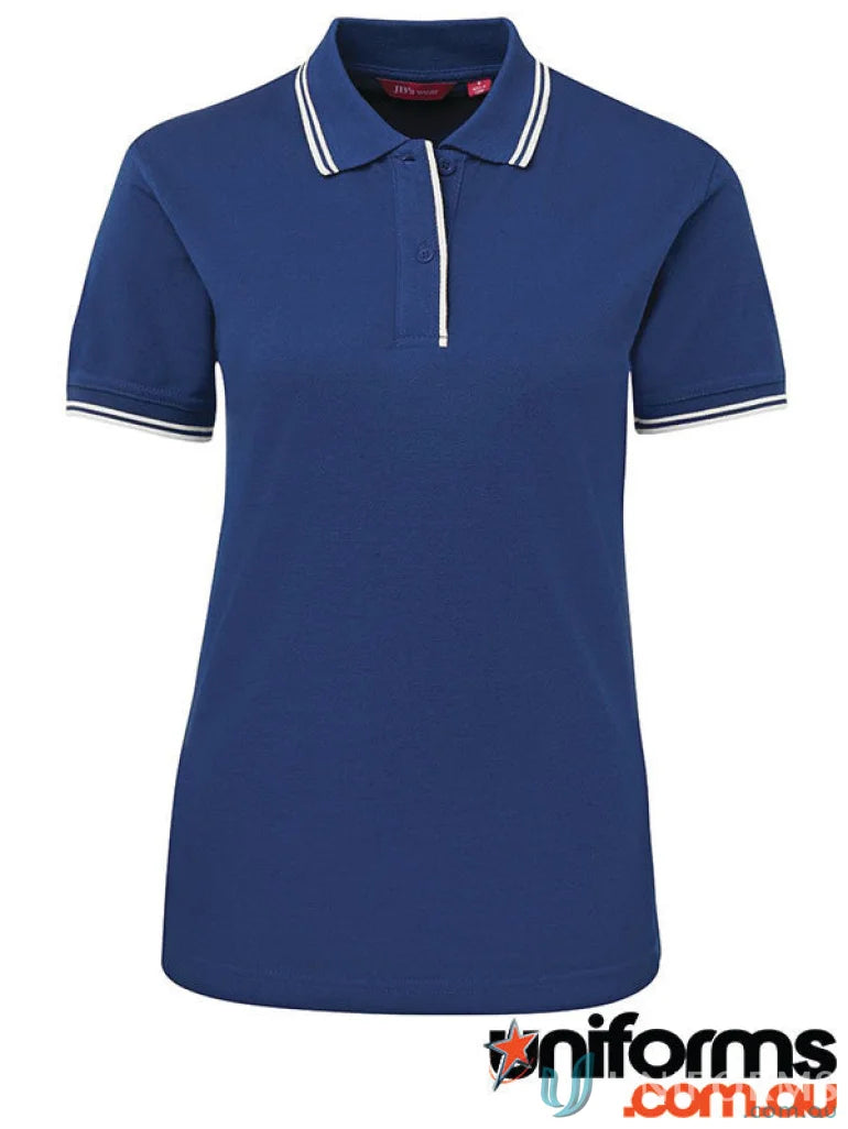 Navy ladies contrast polo with white trim from JB’s Ladies Contrast, 210gsm pique knit