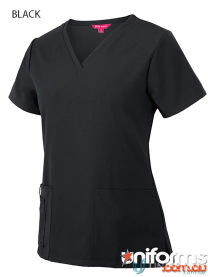 Black V-neck scrub top from JB’s Ladies Nu Scrub Top with urban fit and waist dart