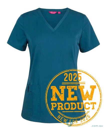 Teal JB’s Ladies Urban Fit Scrub Top with waist dart and front pockets