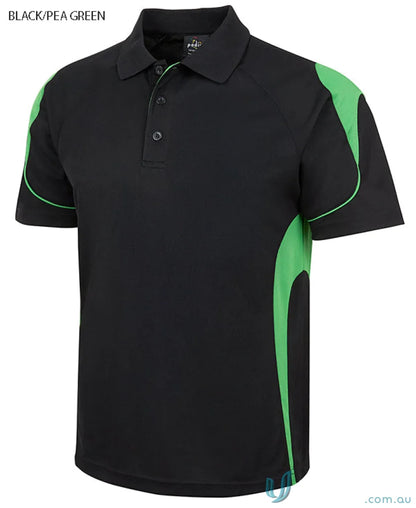 Black and pea green JB’s Ladies Podium Bell Polo shirt with comfortable fit