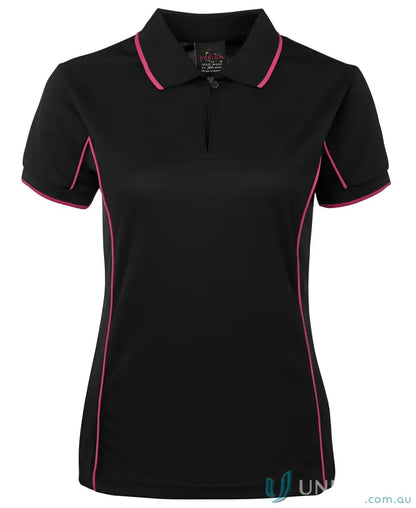 Black jb’s Ladies Podium piping polo with pink trim for staying cool and stylish