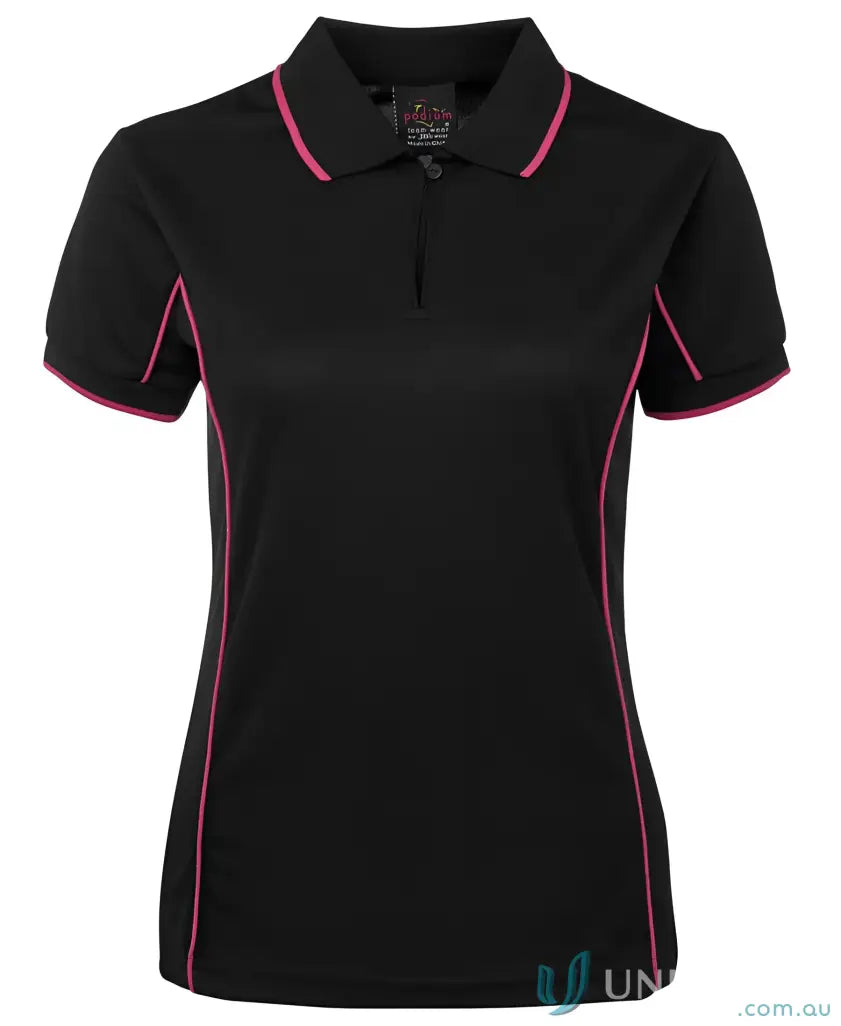 Black jb’s Ladies Podium piping polo with pink trim for staying cool and stylish
