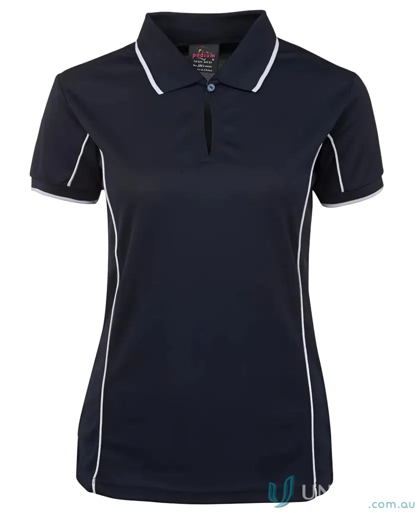 Navy JB’s Ladies Podium piping polo 7LPI with white trim — stay cool and stylish