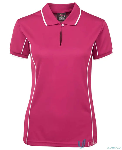 Magenta JB’s Ladies Podium Piping Polo with white trim, perfect for staying cool
