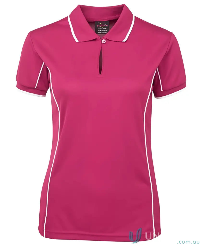 Magenta JB’s Ladies Podium Piping Polo with white trim, perfect for staying cool