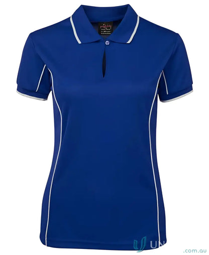 Blue JB’s Ladies Podium Piping Polo with White Trim, perfect to stay cool