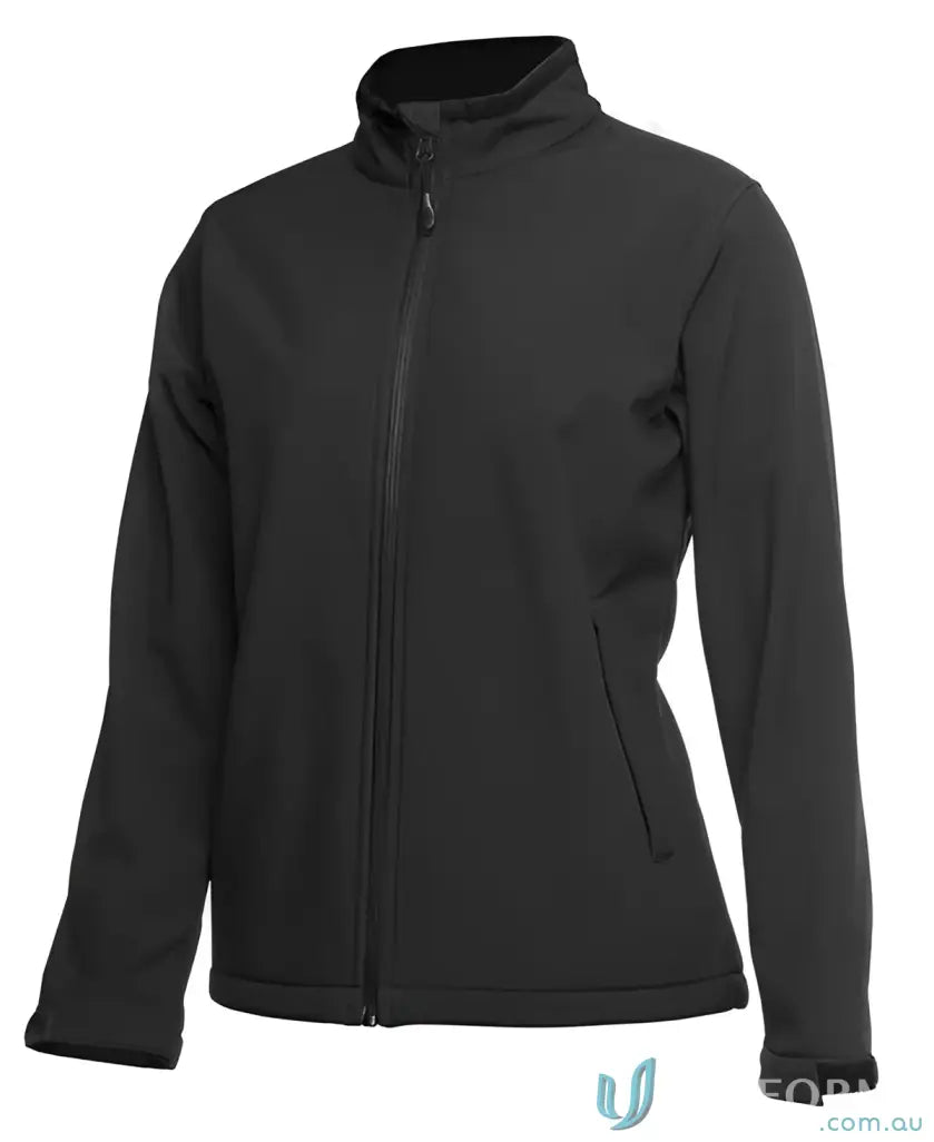 Black jb’s Ladies Water-Resistant Softshell Jacket made with 3-layer 245gsm softshell material