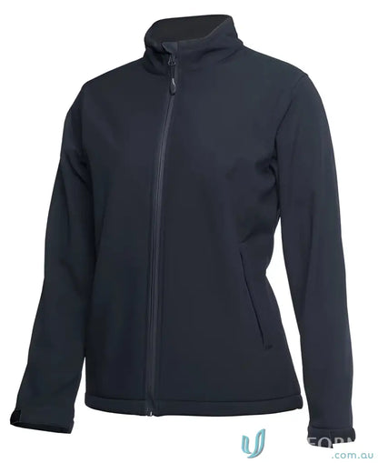 Black JB’s Ladies Water-Resistant Softshell Jacket made of 3-layer 245gsm softshell for outdoors
