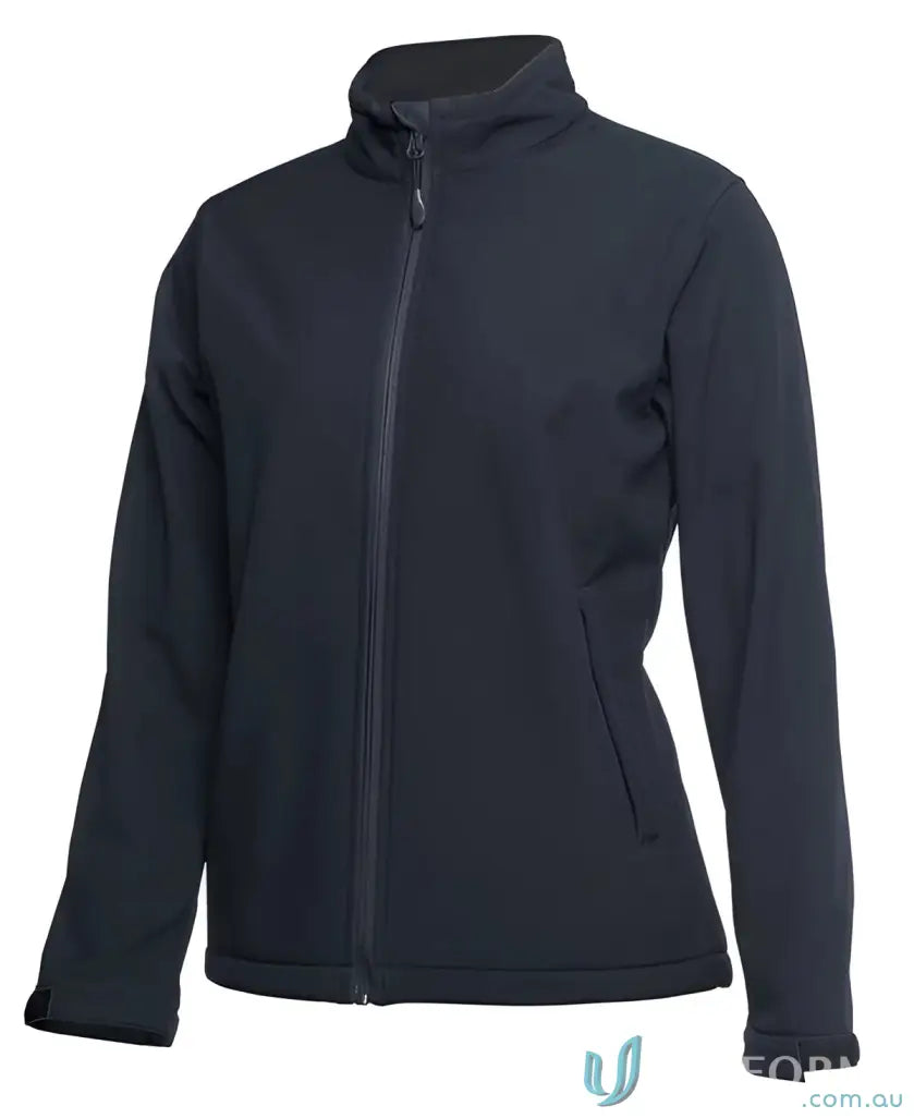 Black JB’s Ladies Water-Resistant Softshell Jacket made of 3-layer 245gsm softshell for outdoors