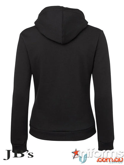 Black ladies zip hoodie with ribbed hem and cuffs from JBS Ladies Zip Hoodie line