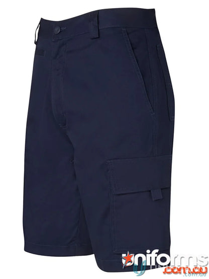 Navy blue cargo shorts with YKK zipper and extra strength tech for durability
