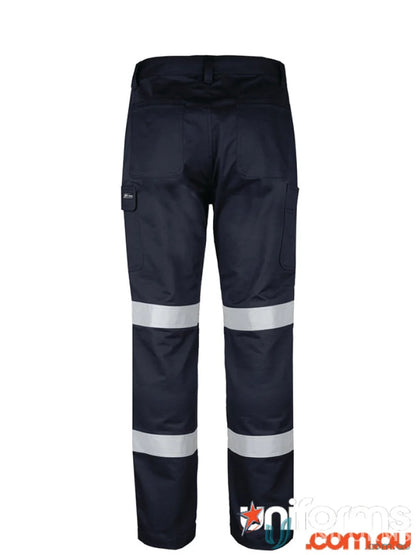 Navy stretch twill pants with cargo pockets and reflective tape safety gear