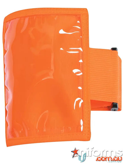 Orange armband with clear plastic window for work uniforms and workwear safety