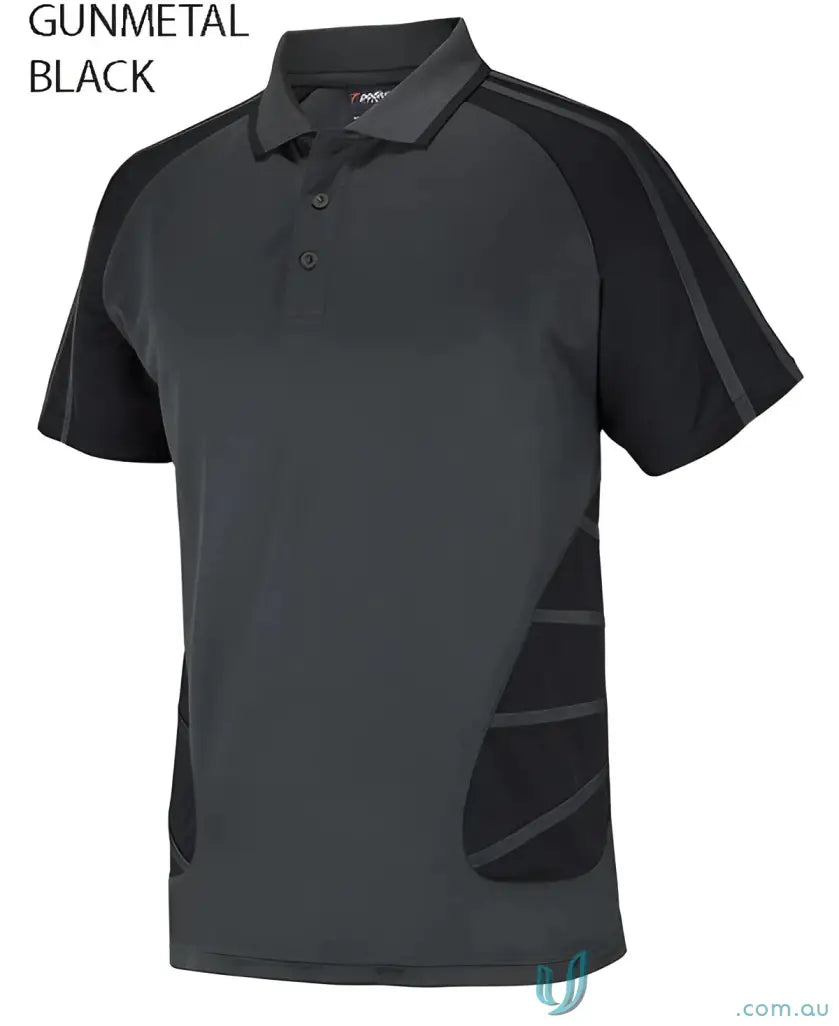 Gunmetal and black Podium Arachnid Polo shirt with UPF protection on 160gsm pique knit