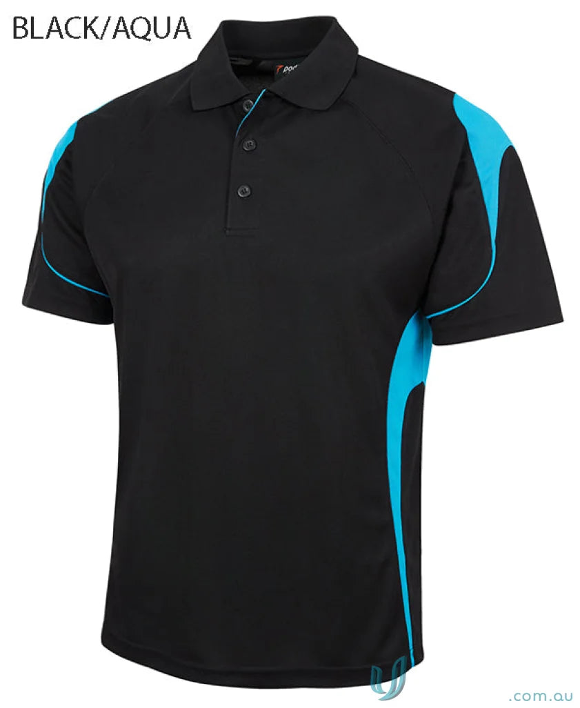 Black and aqua JB’s Podium Bell Polo shirt for stay cool urban fit style