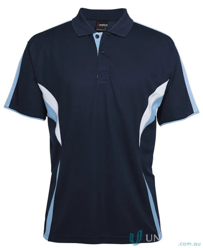 Navy blue JB’s Podium Cool Polo with dual-color body panel and moisture-wicking tech