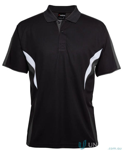 Black JB’s Podium Cool Polo with dual-color body panel and moisture-wicking tech