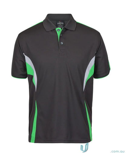 Black JB’s Podium Cool polo with dual-color body panel and moisture-wicking tech