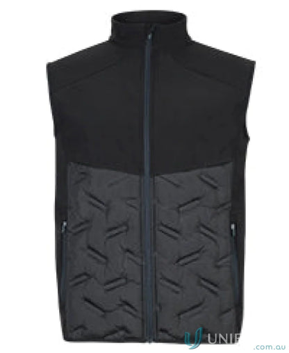 Black quilted vest from JB’s Podium Hybrid Vest collection featuring a quilt lower panel