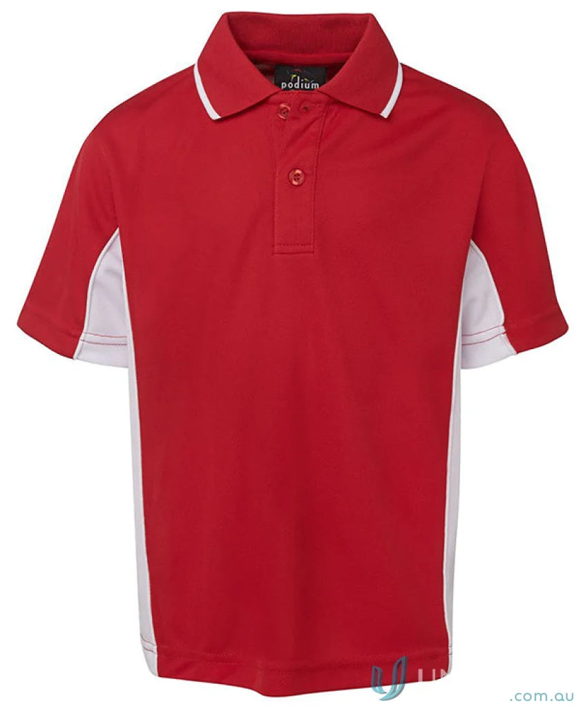Red and white jb’s podium kids contrast polo shirt for kids casual style