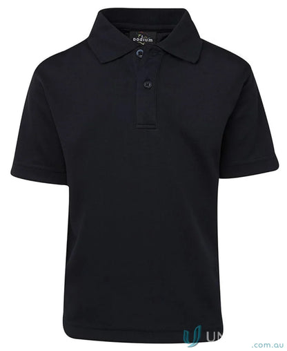 Black short-sleeved JB’s Podium Kids Poly Polo shirt for kids, Poly Polo 7KSP style
