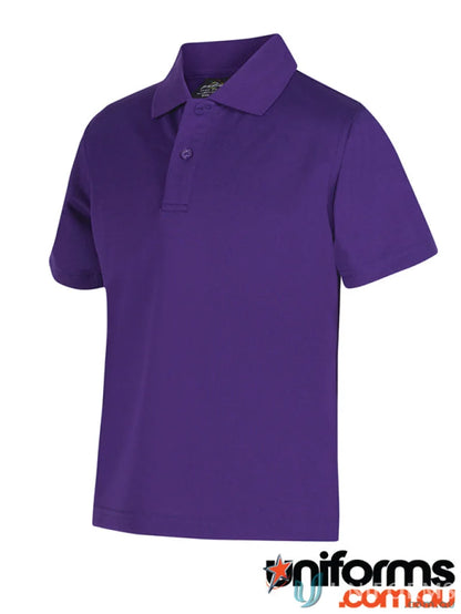 Purple short-sleeved polo shirt from JBs Podium Kids Poly Polo collection