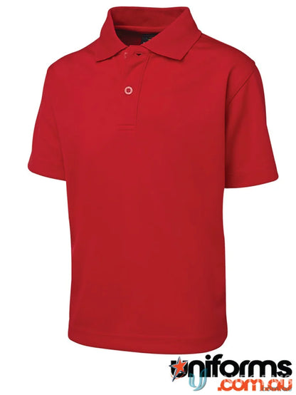 Red short-sleeved polo shirt from JB’s Podium Kids Poly Polo collection