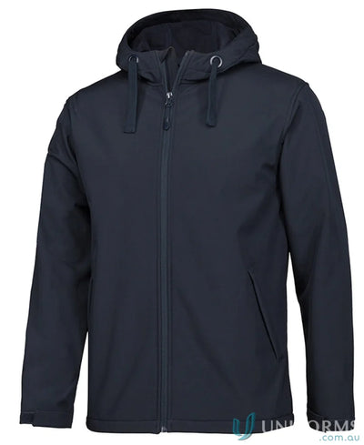 Dark blue JB’s Podium Three Layer Hooded Softshell Jacket with full zipper and side pockets