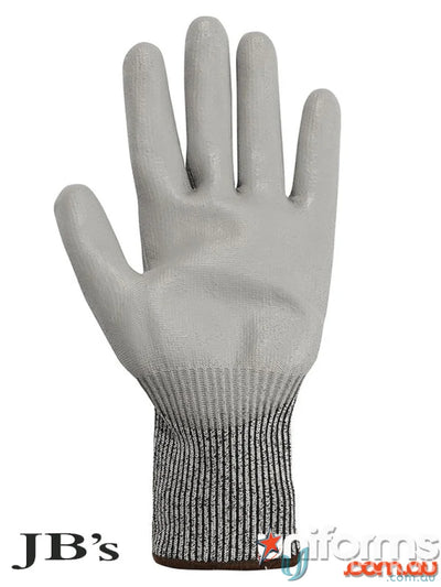 Gray work glove with ribbed wrist from JBs PU Breathable Cut Resist Level B Glove sold in 12 pack