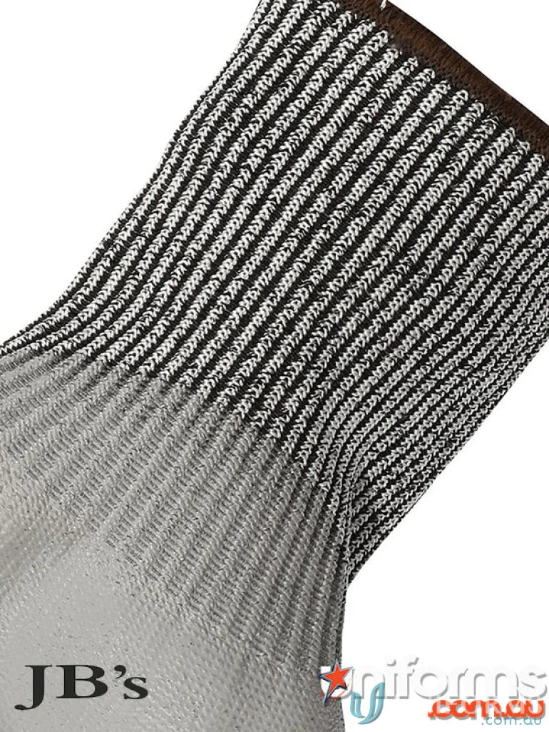 Striped sock for handling in JB’s PU Breathable Cut Resist Level B Glove sold in 12 pack