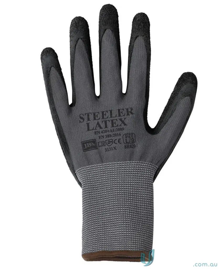 Black and gray JB’s Steeler Latex Crinkle Glove for workwear and general purpose tasks