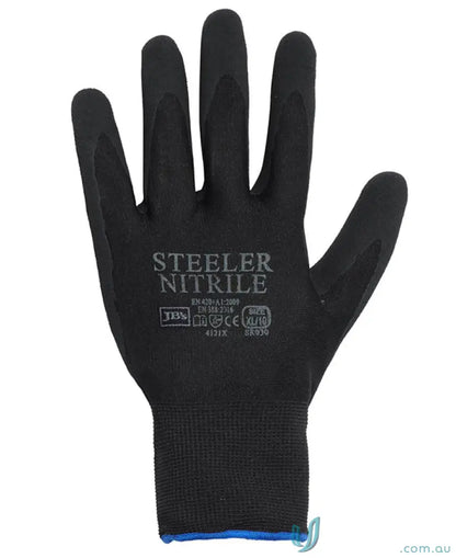 Black nitrile-coated work glove with ribbed cuff for general purpose workwear and uniforms