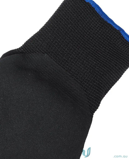 Black knit glove with blue cuff for general purpose workwear or uniforms