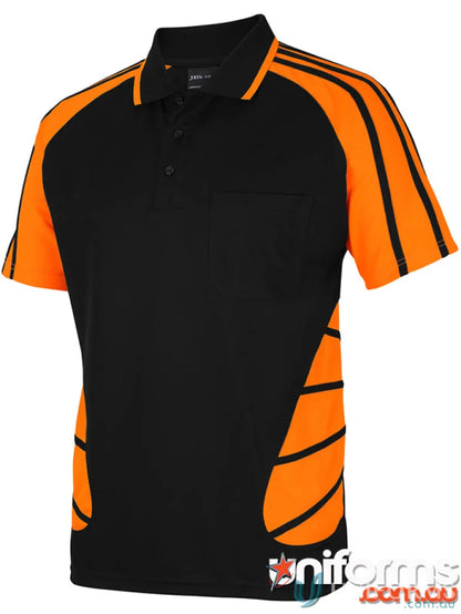 Black and orange JB’S Street Spider Polo shirt, stylish work uniform for any jobsite