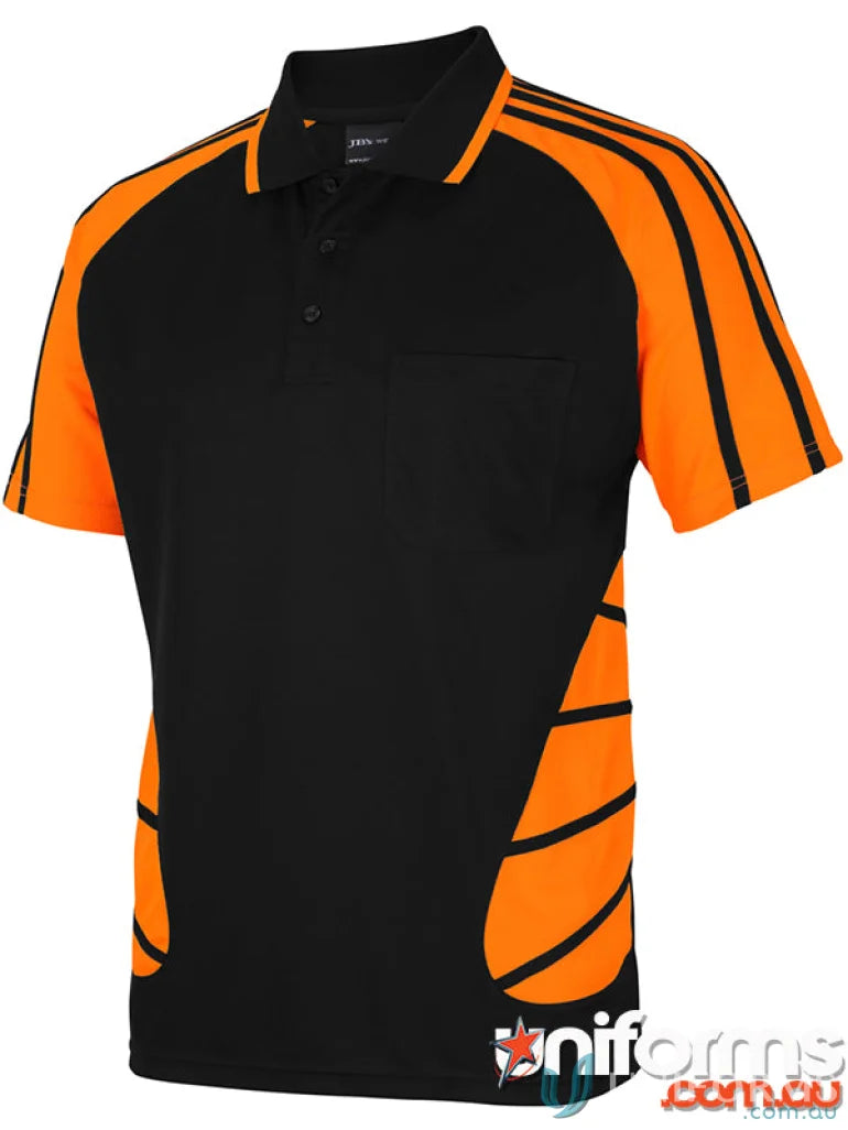 Black and orange JB’S Street Spider Polo shirt, stylish work uniform for any jobsite