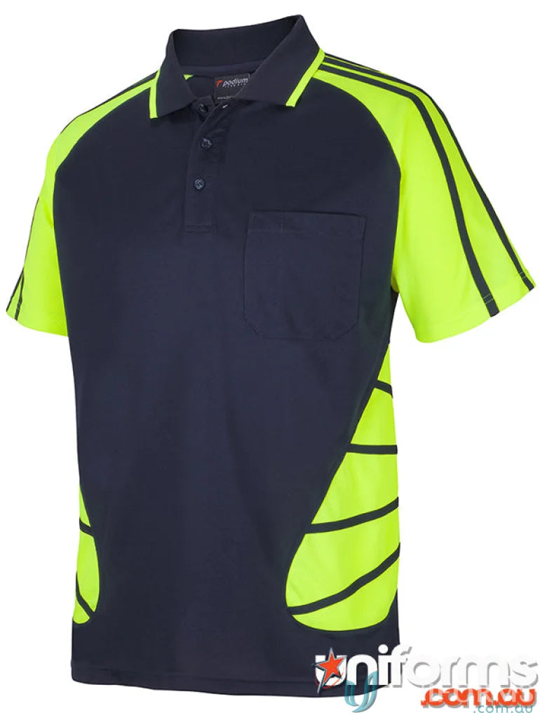 Navy and neon yellow JB’S Street Spider Polo shirt ideal for workwear uniforms