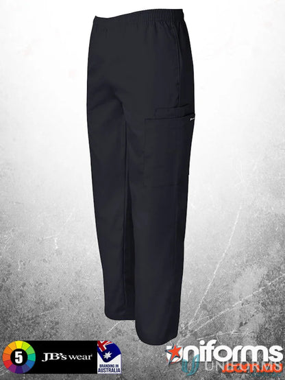 Black unisex scrub pants with fully elasticated waist for all-day comfort